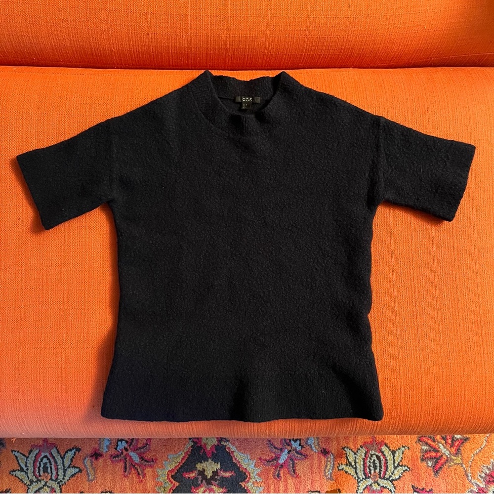 COS Navy Short Sleeve Sweater